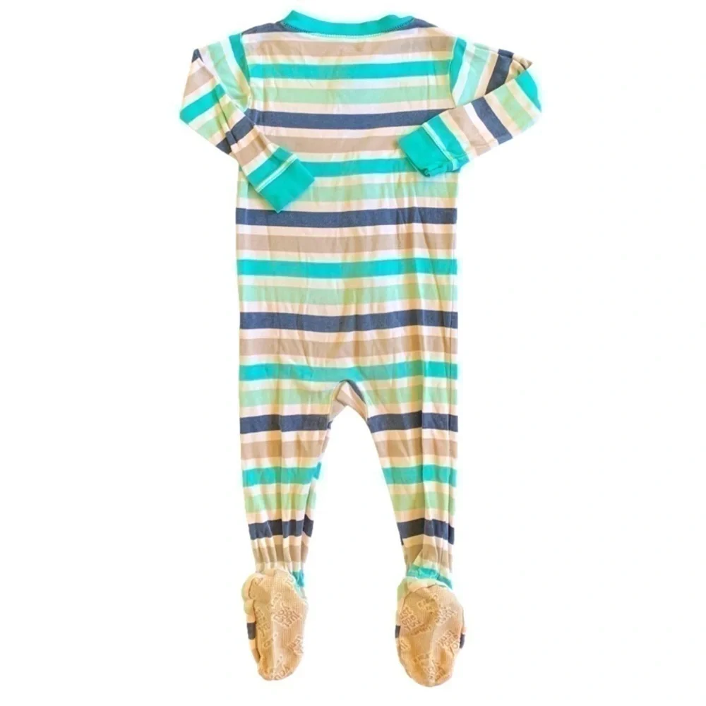 Carter’s Blue Green Gray Striped Footed Whale Onesie Size 18mos